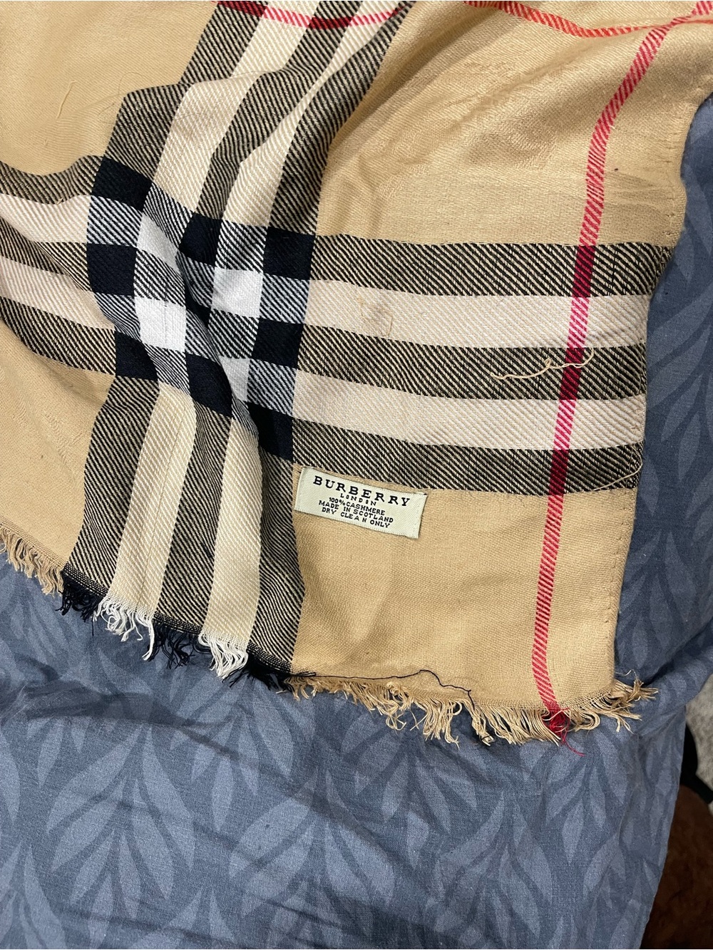 Burberry Beige Black White Plaid Scarf with Red Stripe